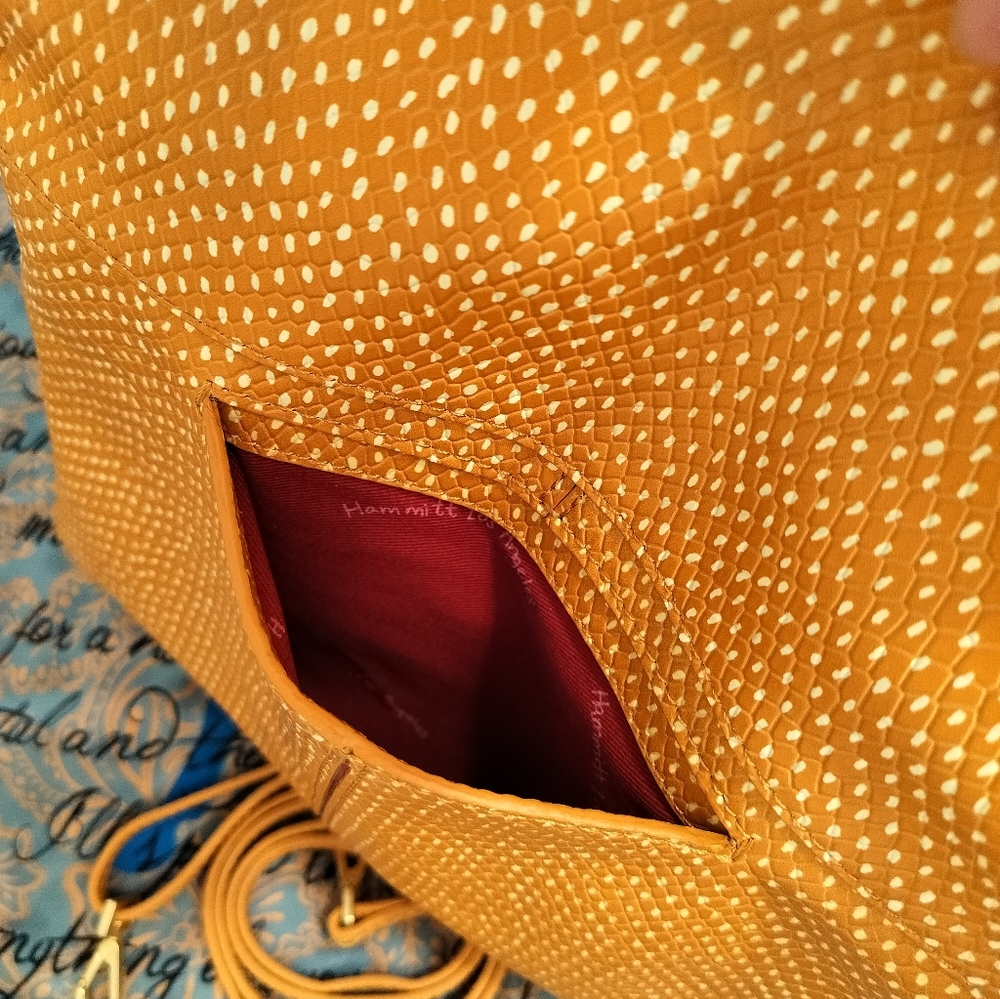 Hammitt RYAN Leather Clutch Crossbody Apricot Tan Snake Purse Brushed Gold